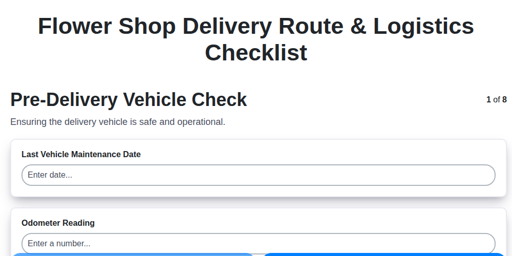 flower shop delivery route logistics checklist screenshot