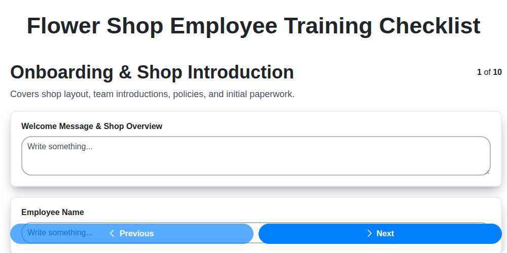 flower shop employee training checklist screenshot