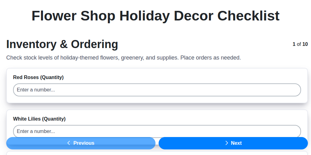 flower shop holiday decor checklist screenshot