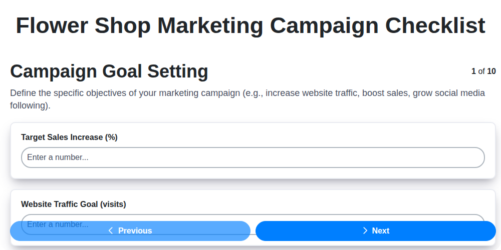 flower shop marketing campaign checklist screenshot