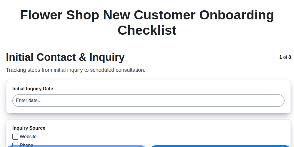 flower shop new customer onboarding checklist screenshot