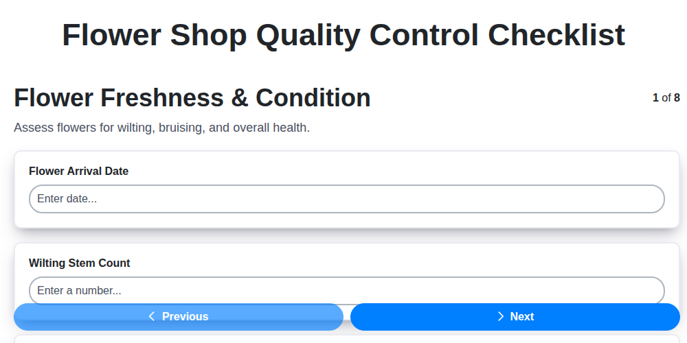 flower shop quality control checklist screenshot