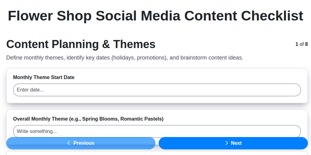 flower shop social media content checklist screenshot