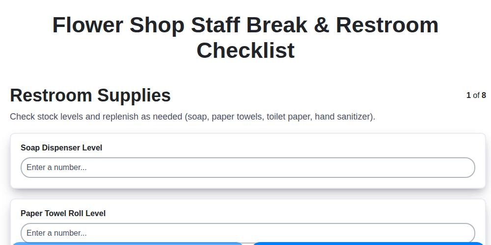 flower shop staff break restroom checklist screenshot