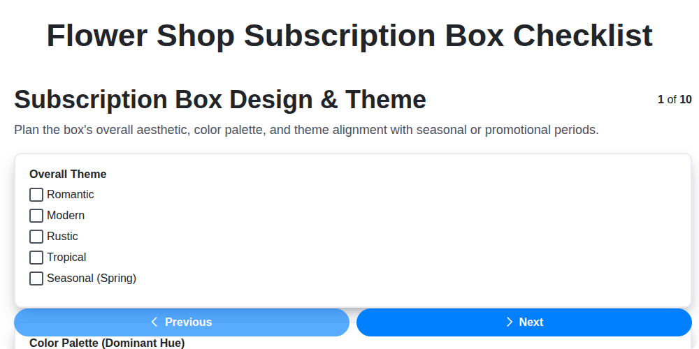 flower shop subscription box checklist screenshot