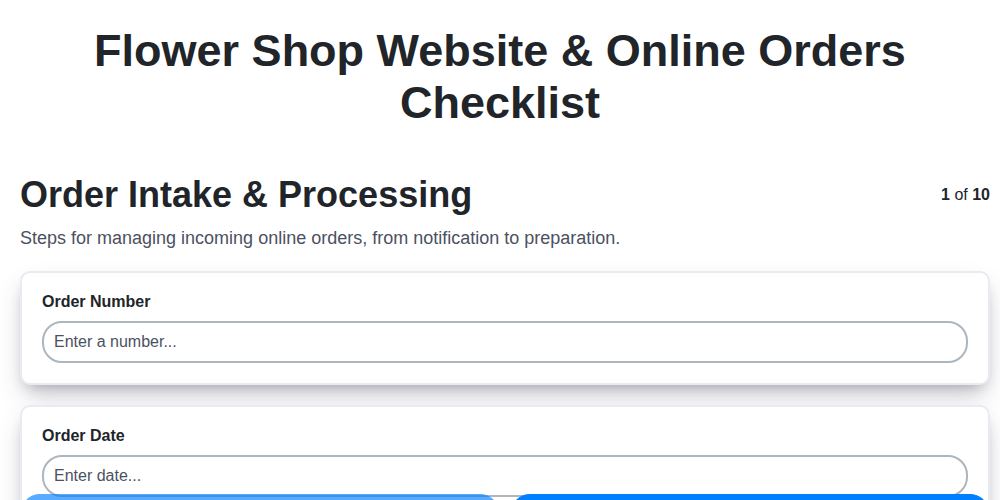 flower shop website online orders checklist screenshot