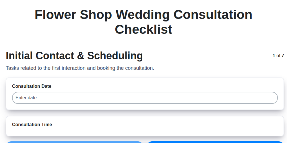 flower shop wedding consultation checklist screenshot