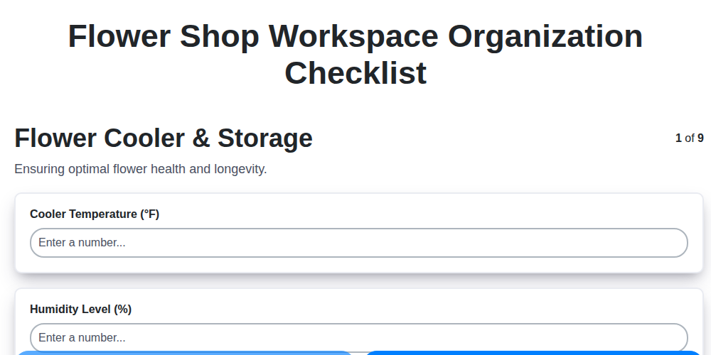 flower shop workspace organization checklist screenshot