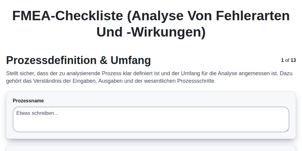 FMEA-Checkliste (Analyse von Fehlerarten und -wirkungen) screenshot