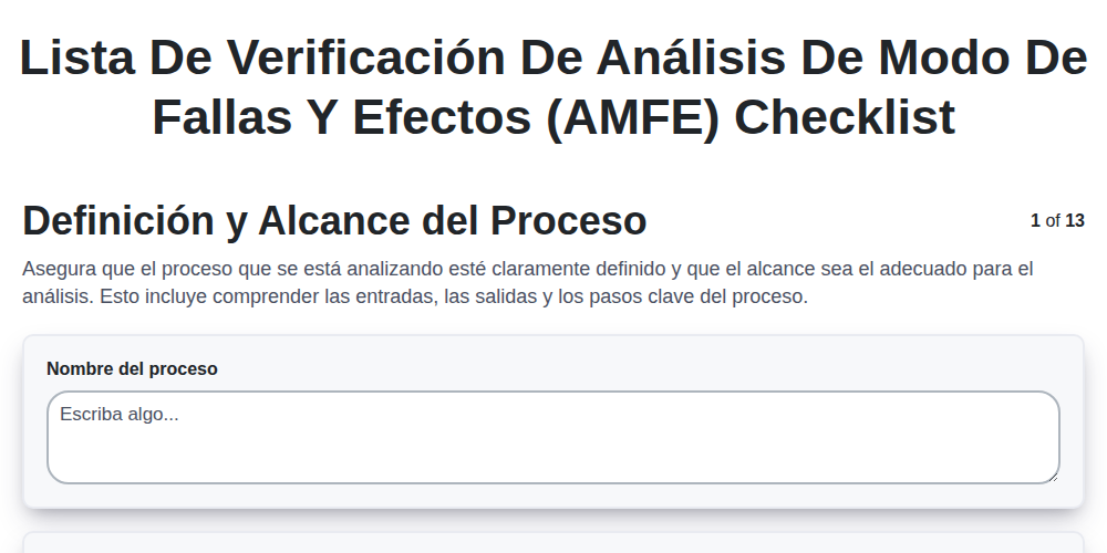 Lista de verificación de Análisis de Modo de Fallas y Efectos (AMFE) screenshot