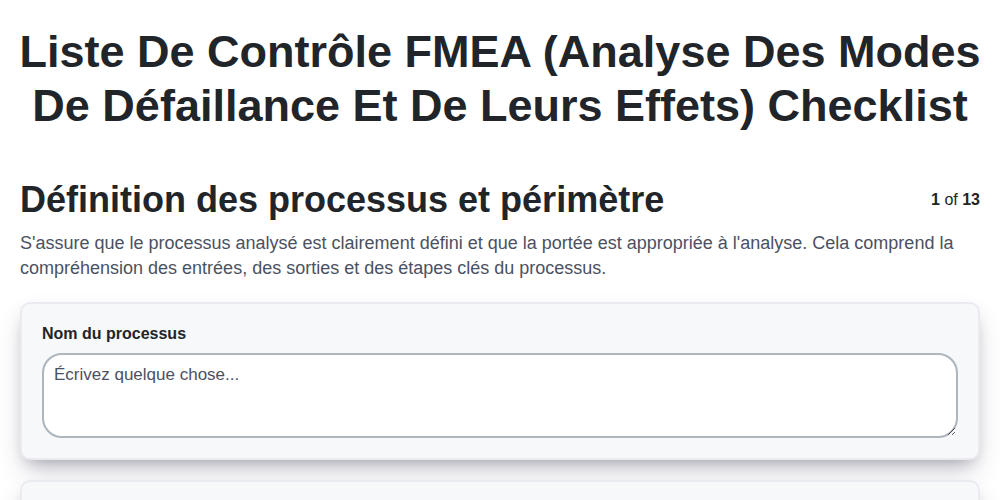 Liste de contrôle FMEA (Analyse des modes de défaillance et de leurs effets) screenshot