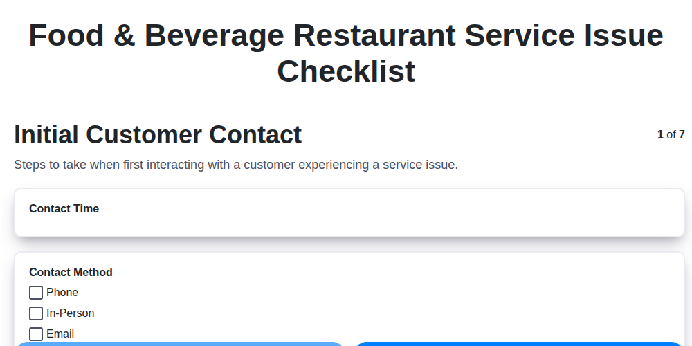 food beverage restaurant service issue checklist screenshot