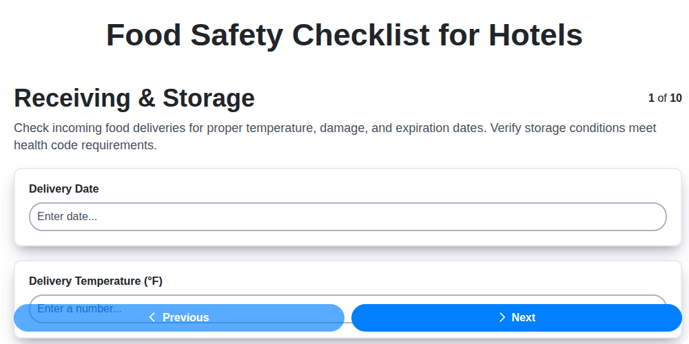 food safety checklist for hotels screenshot