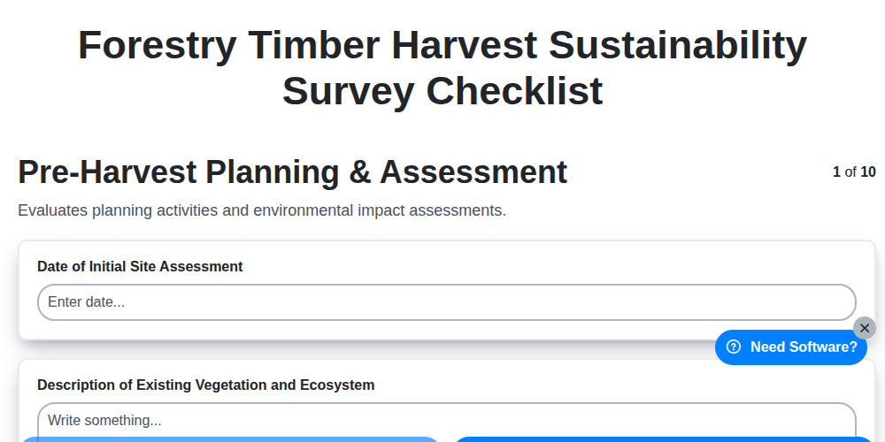 forestry timber harvest sustainability survey checklist screenshot