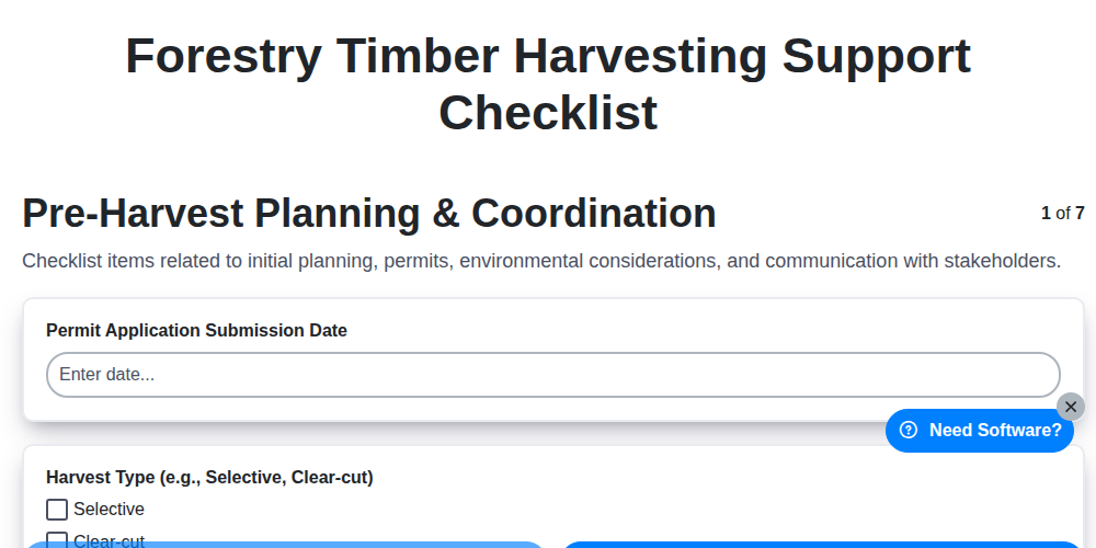 forestry timber harvesting support checklist screenshot