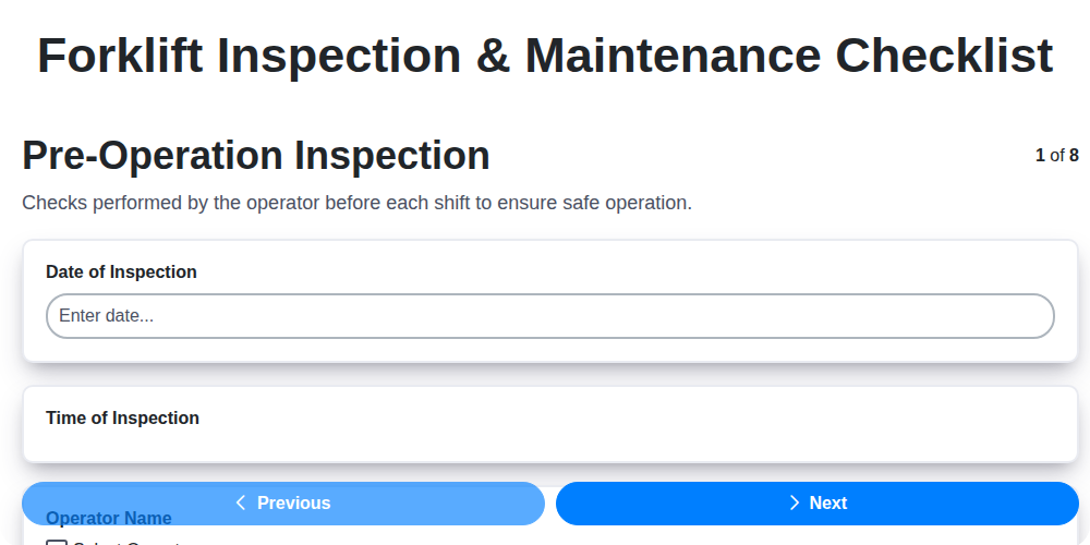 forklift inspection maintenance checklist screenshot