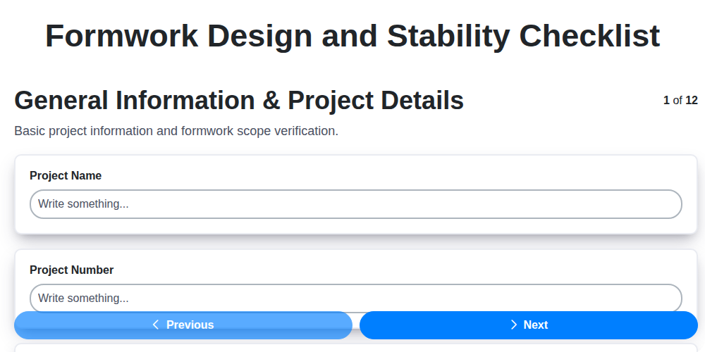 formwork design and stability checklist screenshot