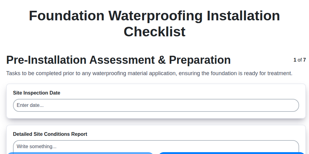 foundation waterproofing installation checklist screenshot