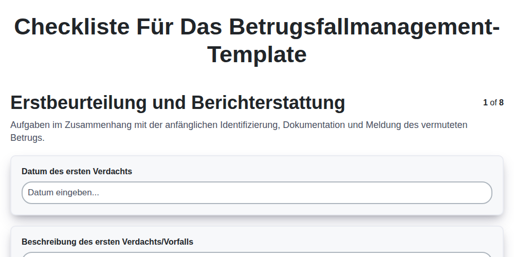 Checkliste für das Betrugsfallmanagement-Template screenshot