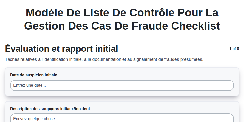 Modèle de liste de contrôle pour la gestion des cas de fraude screenshot