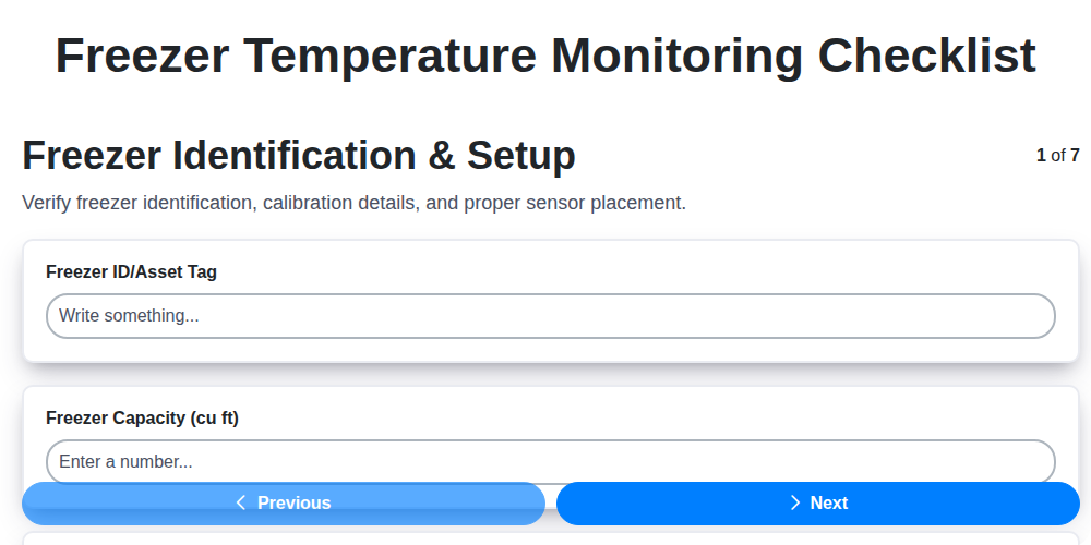 freezer temperature monitoring checklist screenshot