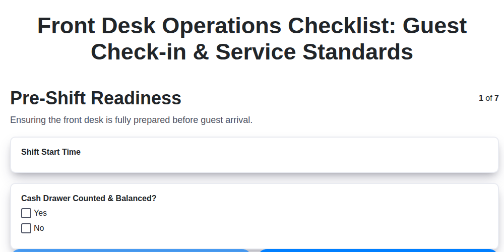 front desk operations checklist guest check in service standards screenshot