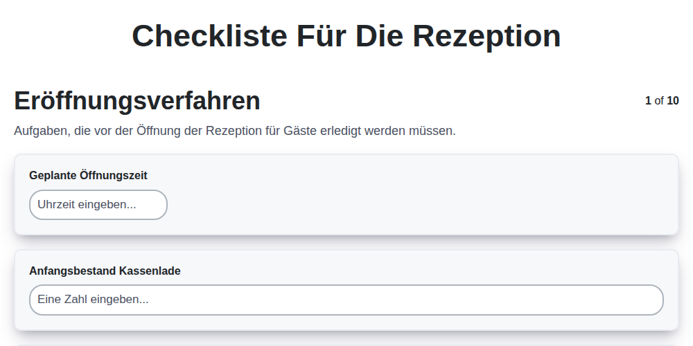 Checkliste für die Rezeption screenshot