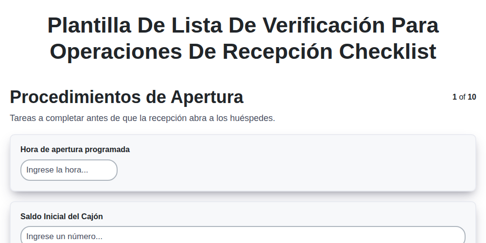 Plantilla de Lista de Verificación para Operaciones de Recepción screenshot