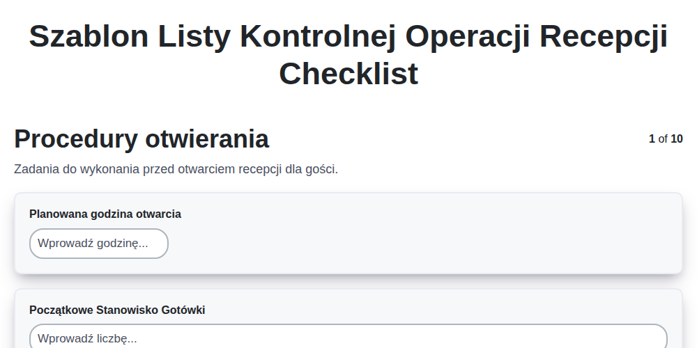 Szablon listy kontrolnej operacji recepcji screenshot
