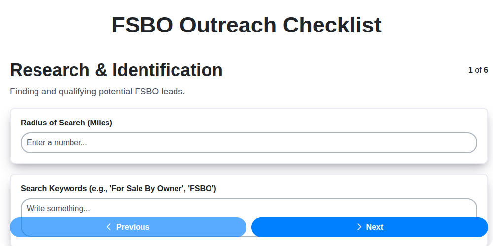 fsbo outreach checklist screenshot