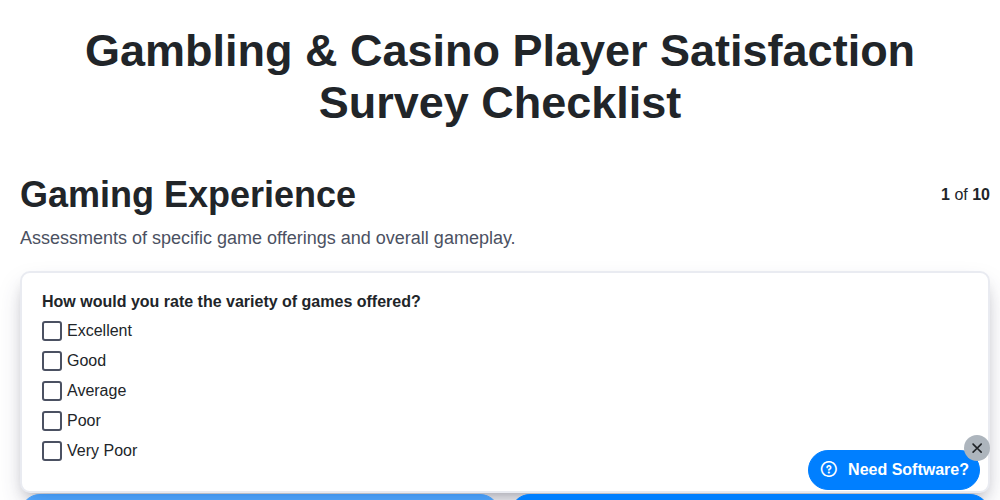 gambling casino player satisfaction survey checklist screenshot