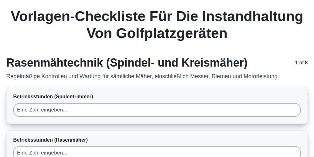 Vorlagen-Checkliste für die Instandhaltung von Golfplatzgeräten screenshot