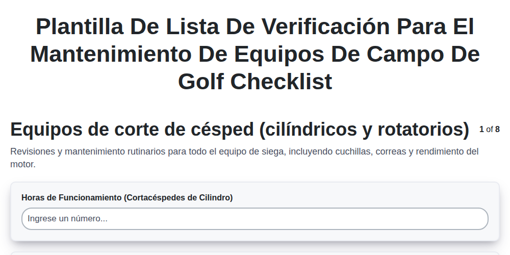 Plantilla de Lista de Verificación para el Mantenimiento de Equipos de Campo de Golf screenshot
