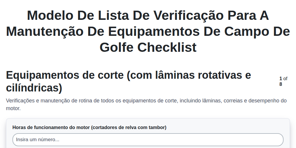 Modelo de Lista de Verificação para a Manutenção de Equipamentos de Campo de Golfe screenshot