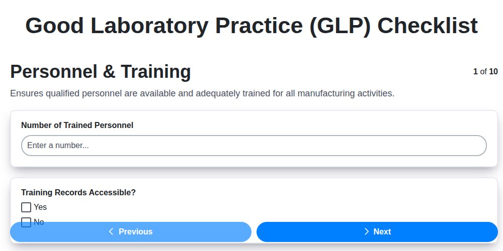 good laboratory practice glp checklist screenshot