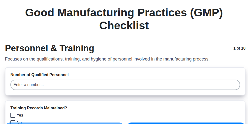 good manufacturing practices gmp checklist screenshot