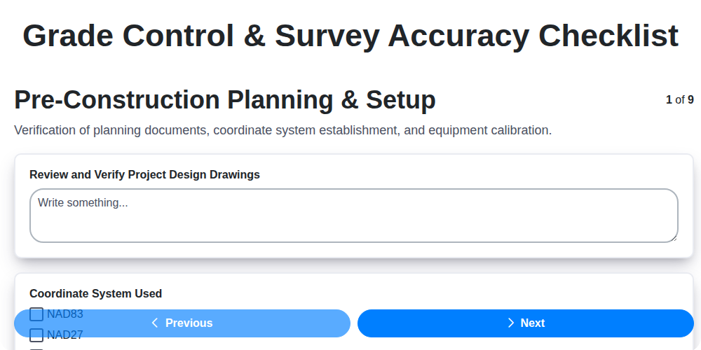 grade control survey accuracy checklist screenshot