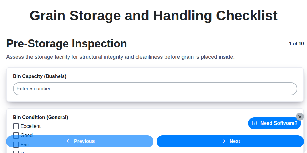 grain storage and handling checklist screenshot