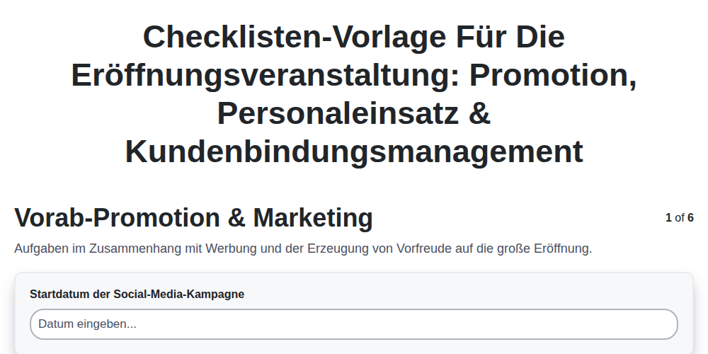 Checklisten-Vorlage für die Eröffnungsveranstaltung: Promotion, Personaleinsatz & Kundenbindungsmanagement screenshot