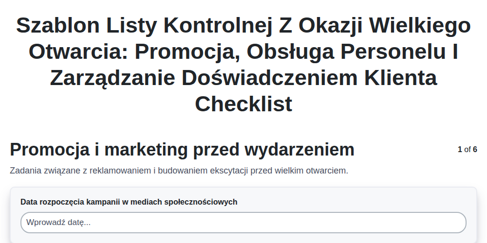 Szablon listy kontrolnej z okazji wielkiego otwarcia: Promocja, obsługa personelu i zarządzanie doświadczeniem klienta screenshot