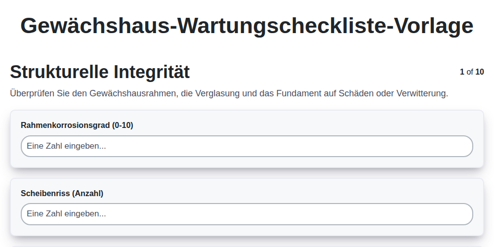 Gewächshaus-Wartungscheckliste-Vorlage screenshot