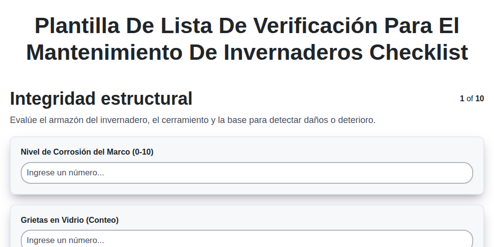 Plantilla de Lista de Verificación para el Mantenimiento de Invernaderos screenshot