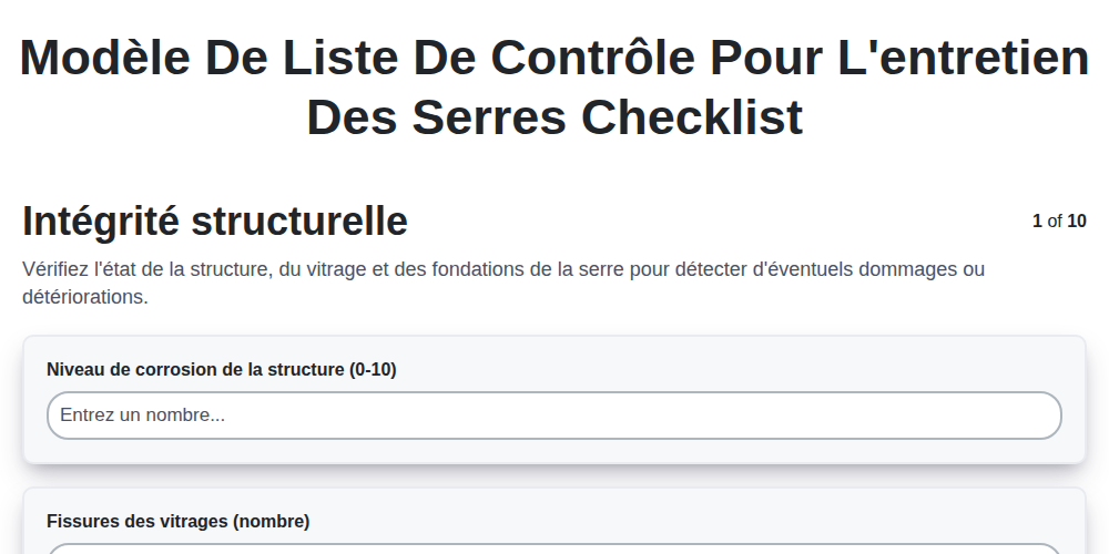 Modèle de liste de contrôle pour l'entretien des serres screenshot