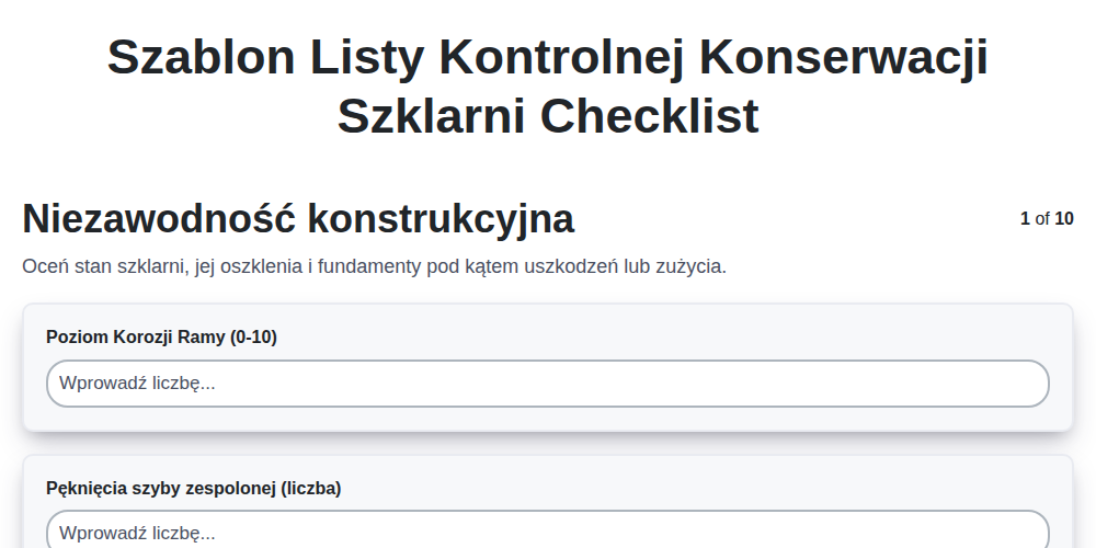 Szablon listy kontrolnej konserwacji szklarni screenshot
