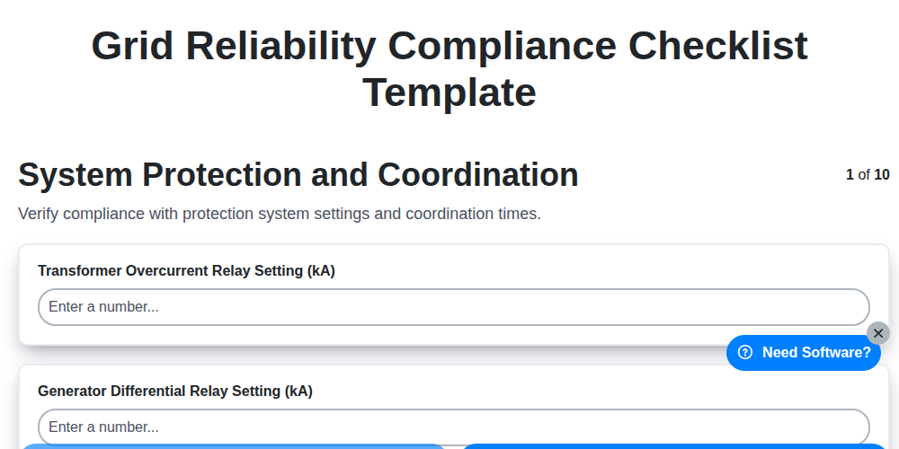 grid reliability compliance checklist template screenshot