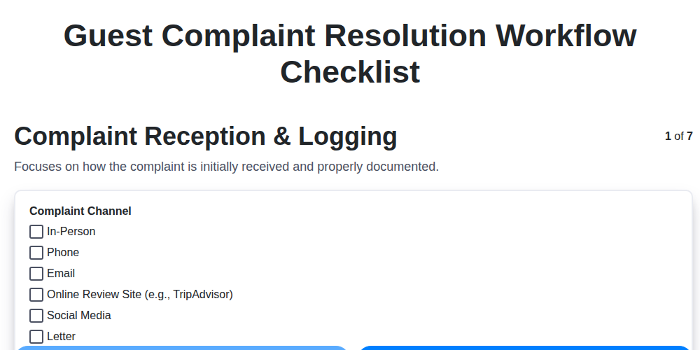 guest complaint resolution workflow screenshot