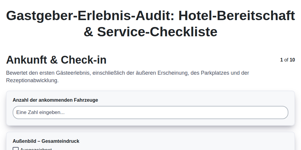 Gastgeber-Erlebnis-Audit: Hotel-Bereitschaft & Service-Checkliste screenshot