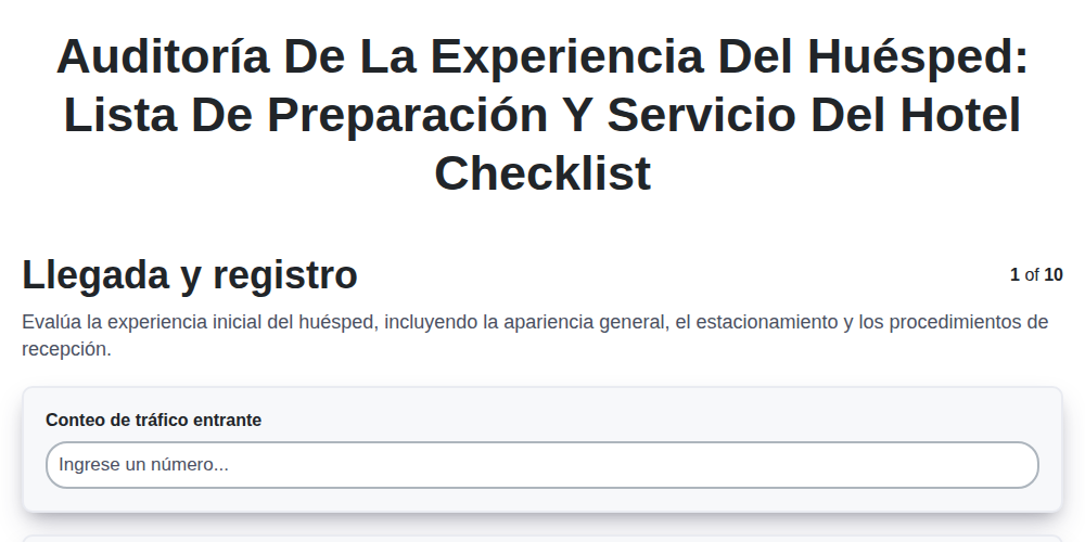 Auditoría de la Experiencia del Huésped: Lista de Preparación y Servicio del Hotel screenshot
