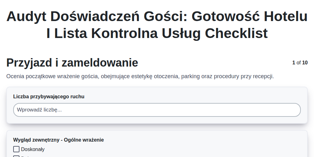 Audyt Doświadczeń Gości: Gotowość Hotelu i Lista Kontrolna Usług screenshot