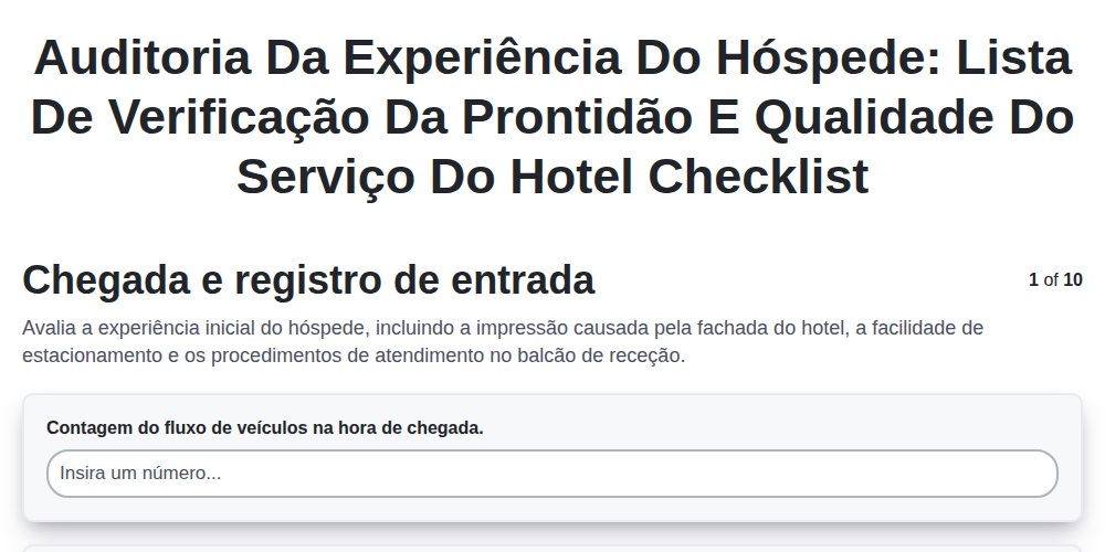 Auditoria da Experiência do Hóspede: Lista de Verificação da Prontidão e Qualidade do Serviço do Hotel